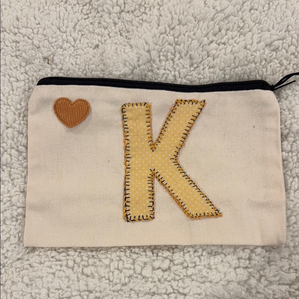 Hand crafted Monogrammed Canvas Pouch with Heart